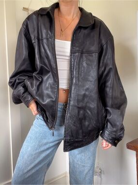 Vintage Tibor Mens Black Leather Bomber Jacket